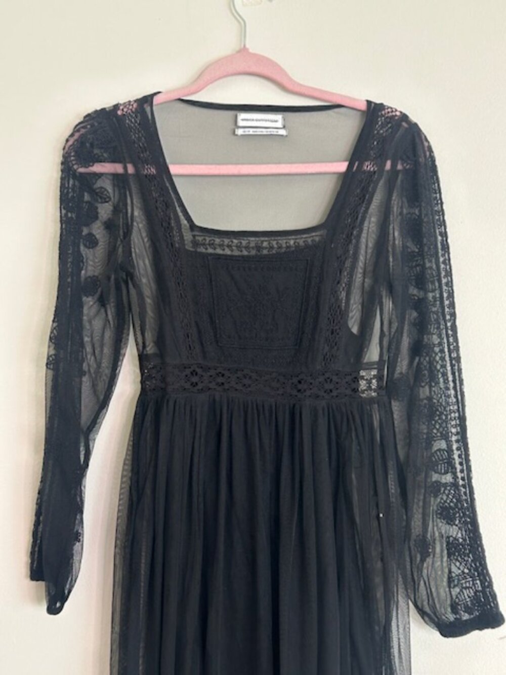 Urban Outfitters Hope Embroidered Long Sleeve Lush Black Lace Slip Midi Dress - Picture 4 of 16
